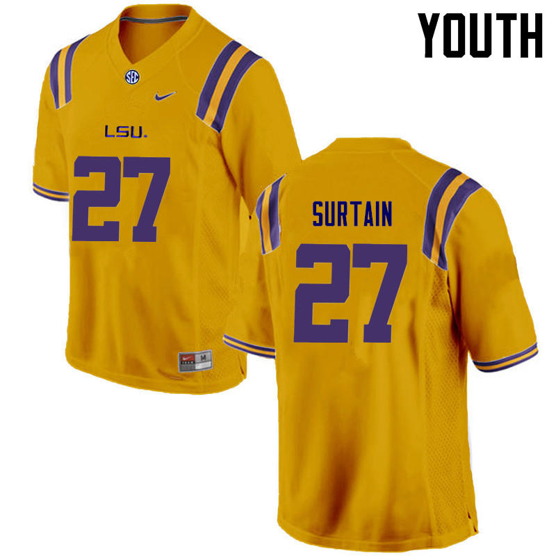 Youth LSU Tigers #27 Brandon Surtain College Football Jerseys Game-Gold